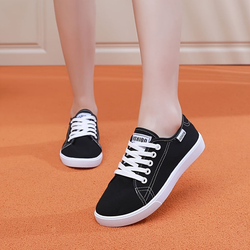 Women's Casual White andBlack Low-Top Sneakers with Soft Fabric Upper