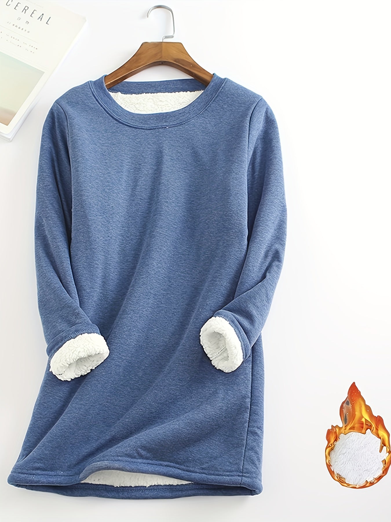 Women's Plus Size Fleece-Lined Thermal Long Sleeve Tunic Top Cozy Winter Casual Pullover