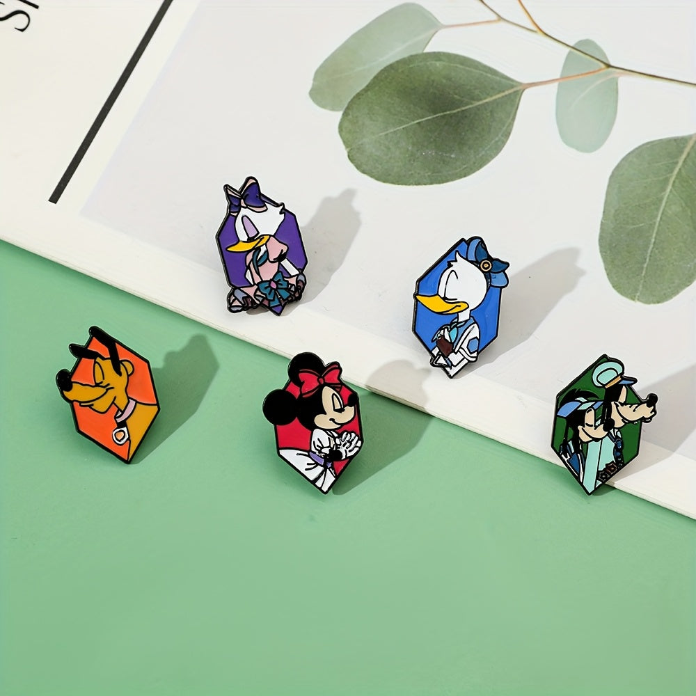 Set of 5 Cartoon Character Enamel Pins Minnie Donald Pluto Alloy Metal Badges
