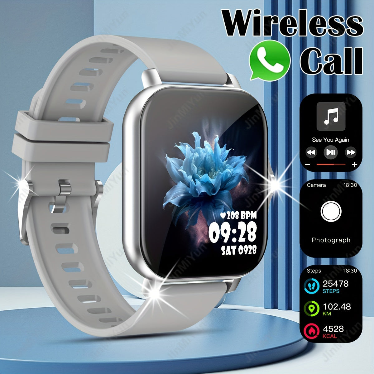 Pink 4.65cm Full Touch Screen Smartwatch for Men Women Wireless 5.0 Multi-Sport