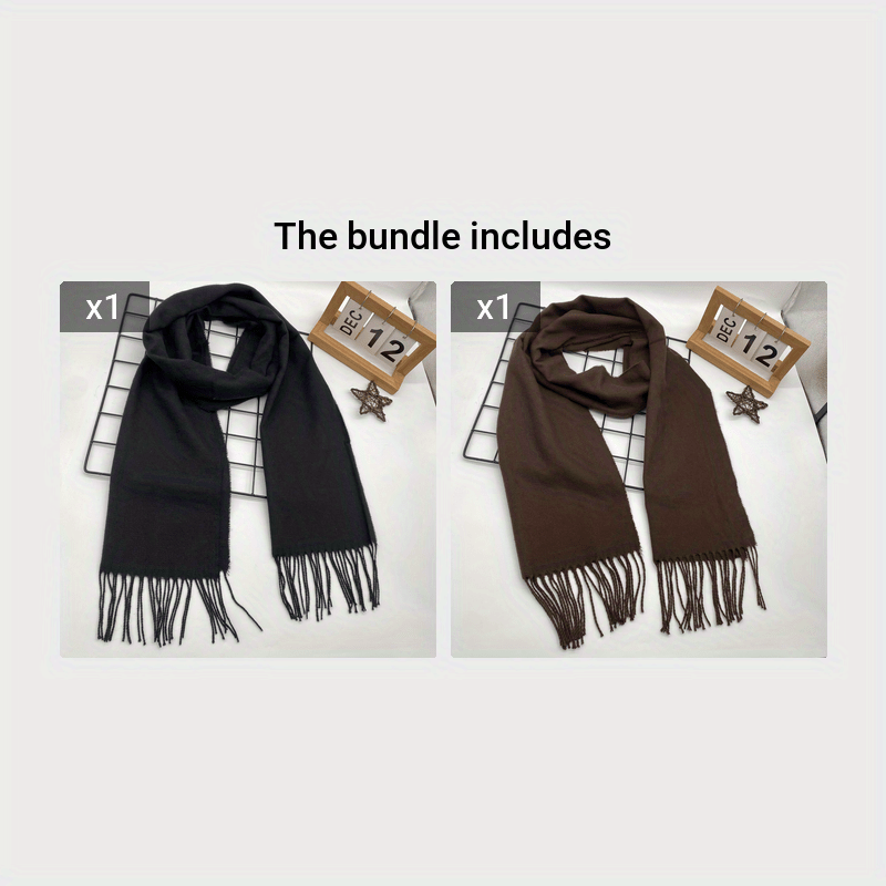 Men's Winter Plaid Scarf with Tassel Edge Soft Polyester Woven Accessory
