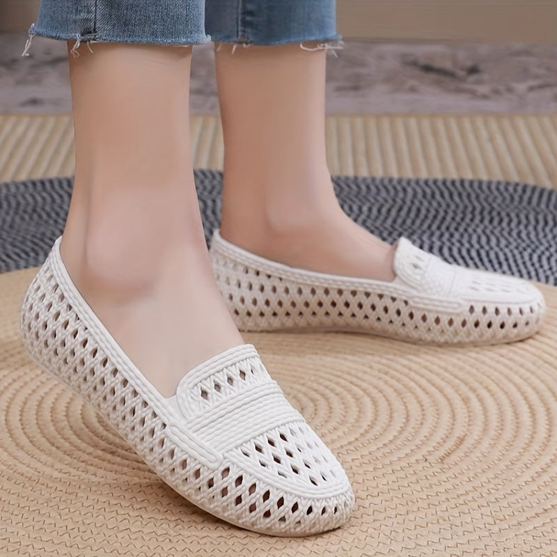 Women's Summer Beach Sandals Flat Heel Round Toe Elastic Slip-On Vintage PVC Solid Colors