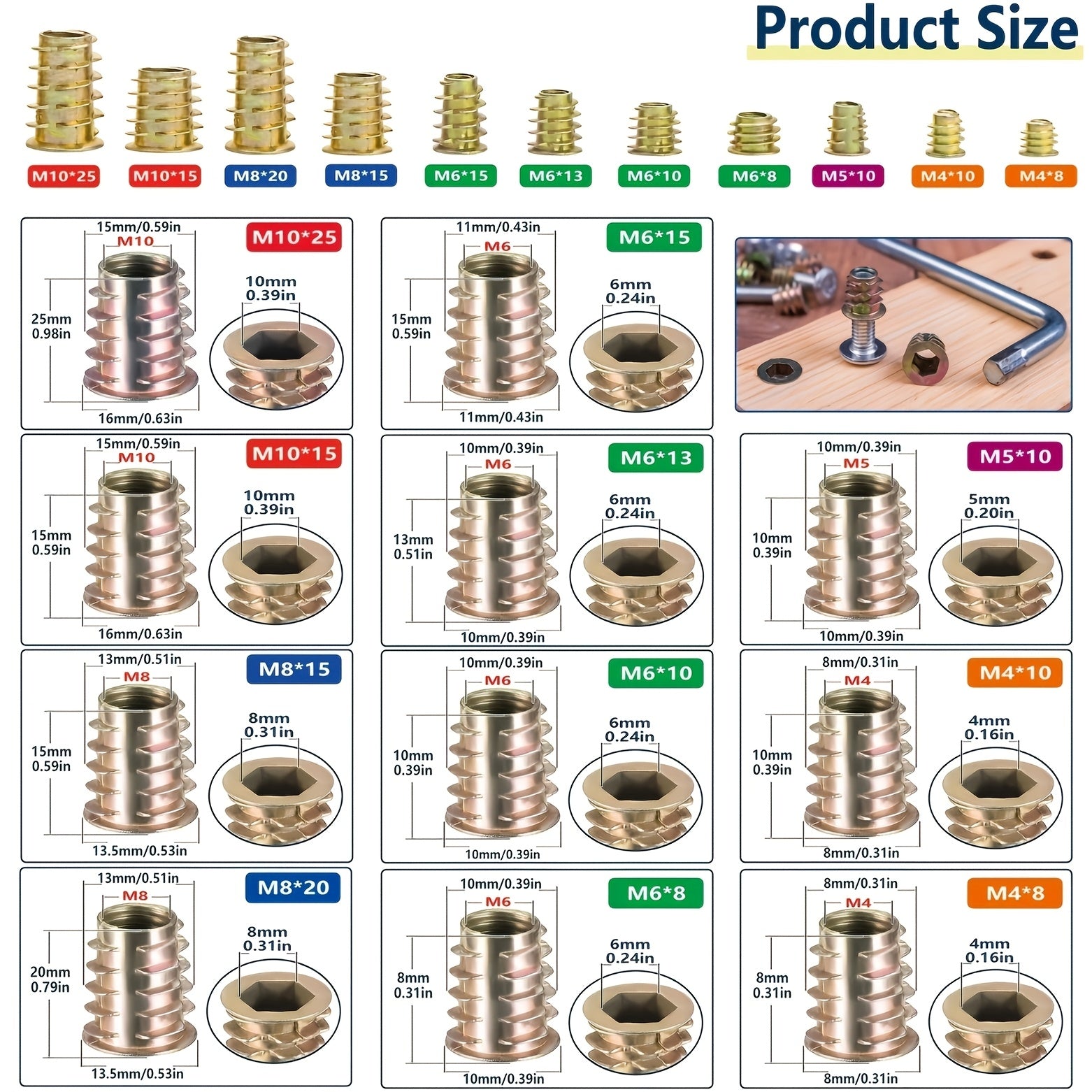 Wooden Furniture Insert Tool Kit 230/70pcs Hex Socket Driver Fastener