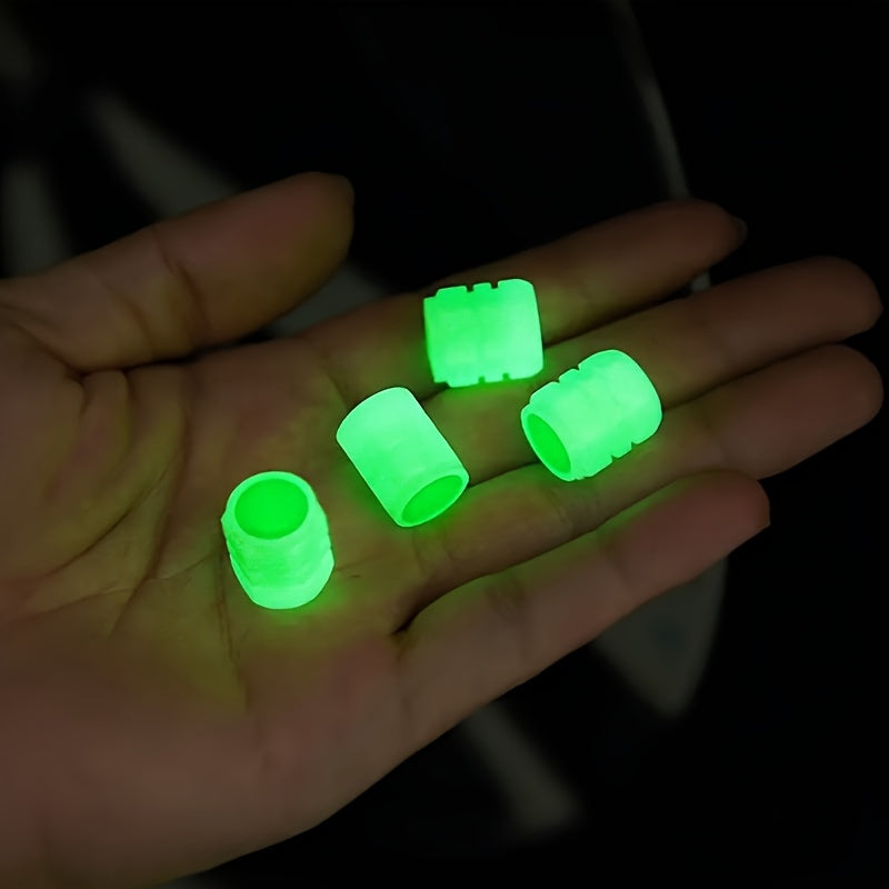Glow-in-the-Dark Tire Valve Caps for Cars and Motorcycles Durable Plastic Bright Green Light
