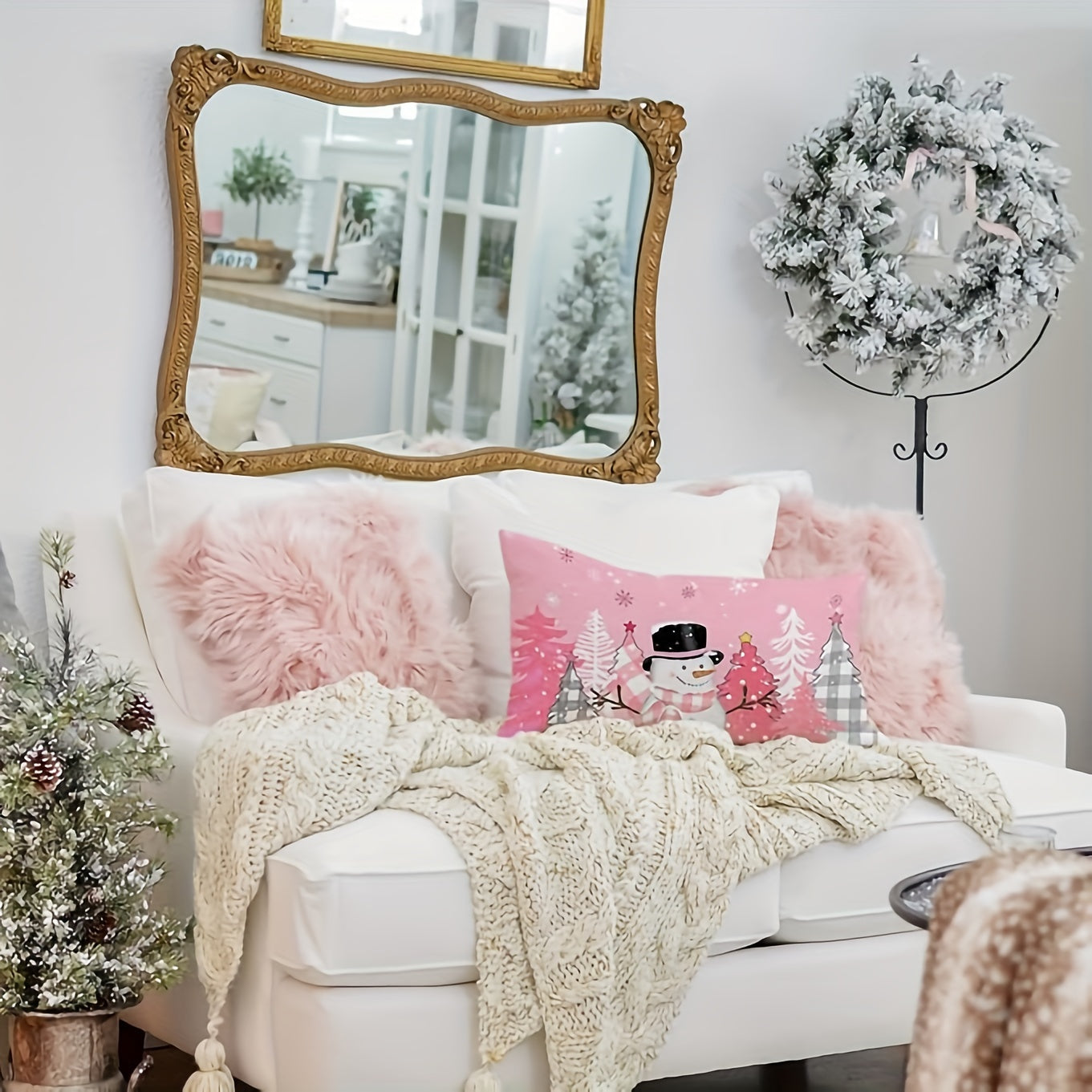 Pink Christmas Pillow Cover 12x20in Modern Woven Polyester Easy to Clean