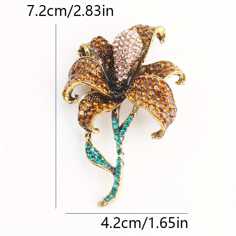 Vintage Rhinestone Rose Brooch Pin Elegant Irregular-Shaped Fashion Accessory for Women