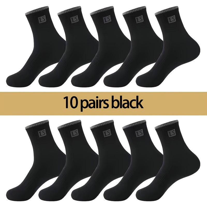 Men's Solid Crew Socks 10 Pairs Breathable Casual Outdoor All Seasons