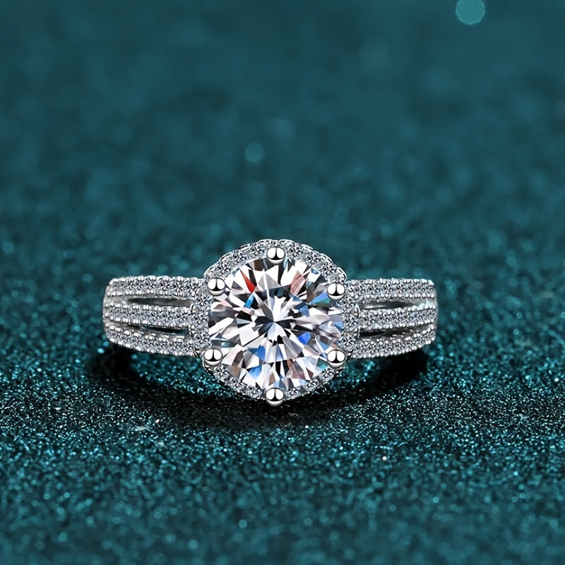 Women's Sterling Silver Three Row Moissanite Engagement Ring 3ct Hypoallergenic