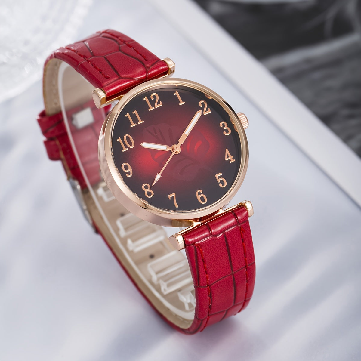 Set de relojes de cuarzo para mujer con esfera de hoja y joyería a juego