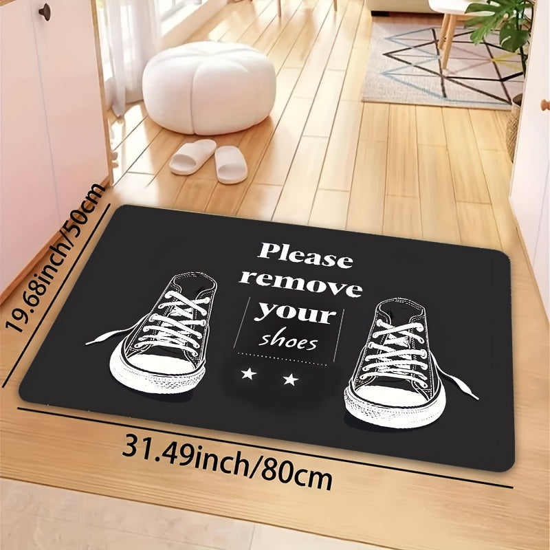 Polyester Doormat Set with Please Remove Your Shoes Design Non-Slip Machine Washable Indoor Home Decor