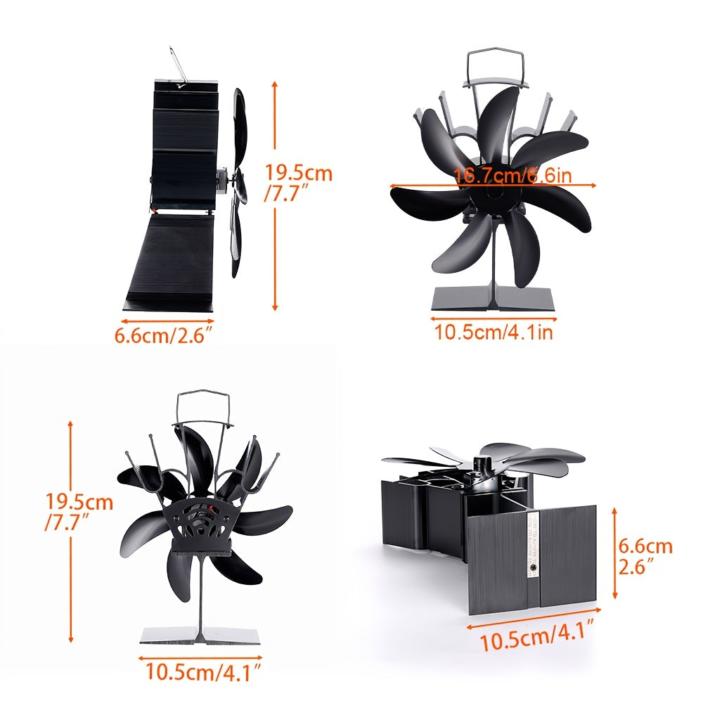 Black 2024 7-Blade Metal Stove Fan for Home Heater and Camping Stove