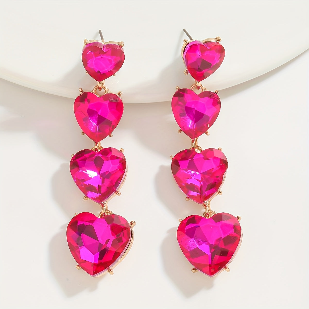 Pink Heart Crystal Winged Drop Earrings for Weddings and Parties