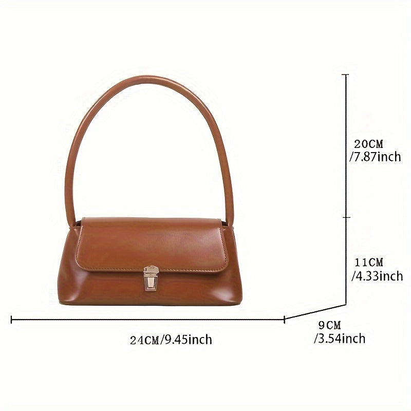 Vintage Faux Leather Shoulder Bag for Women with Buckle Closure and Polyester Lining Black