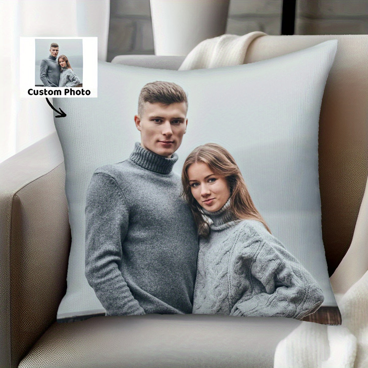 Personalized Photo Cushion Cover 45.72x45.72 cm Woven Polyester Selfie Pillowcase Gift