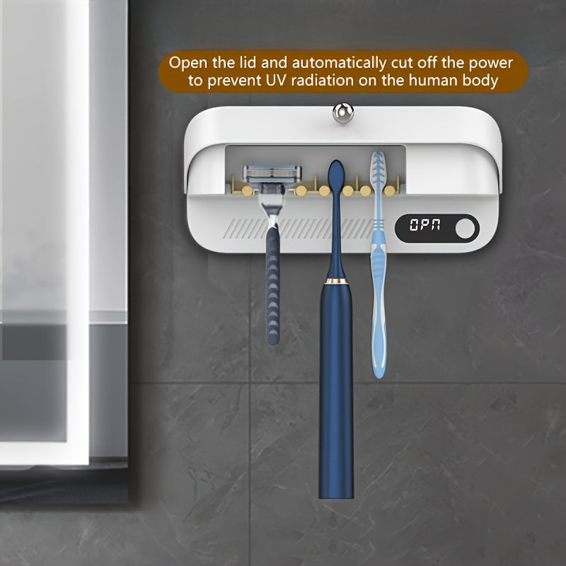Wall-Mounted UV Toothbrush and Razor Dryer Holder with Fan Drying and USB Charging