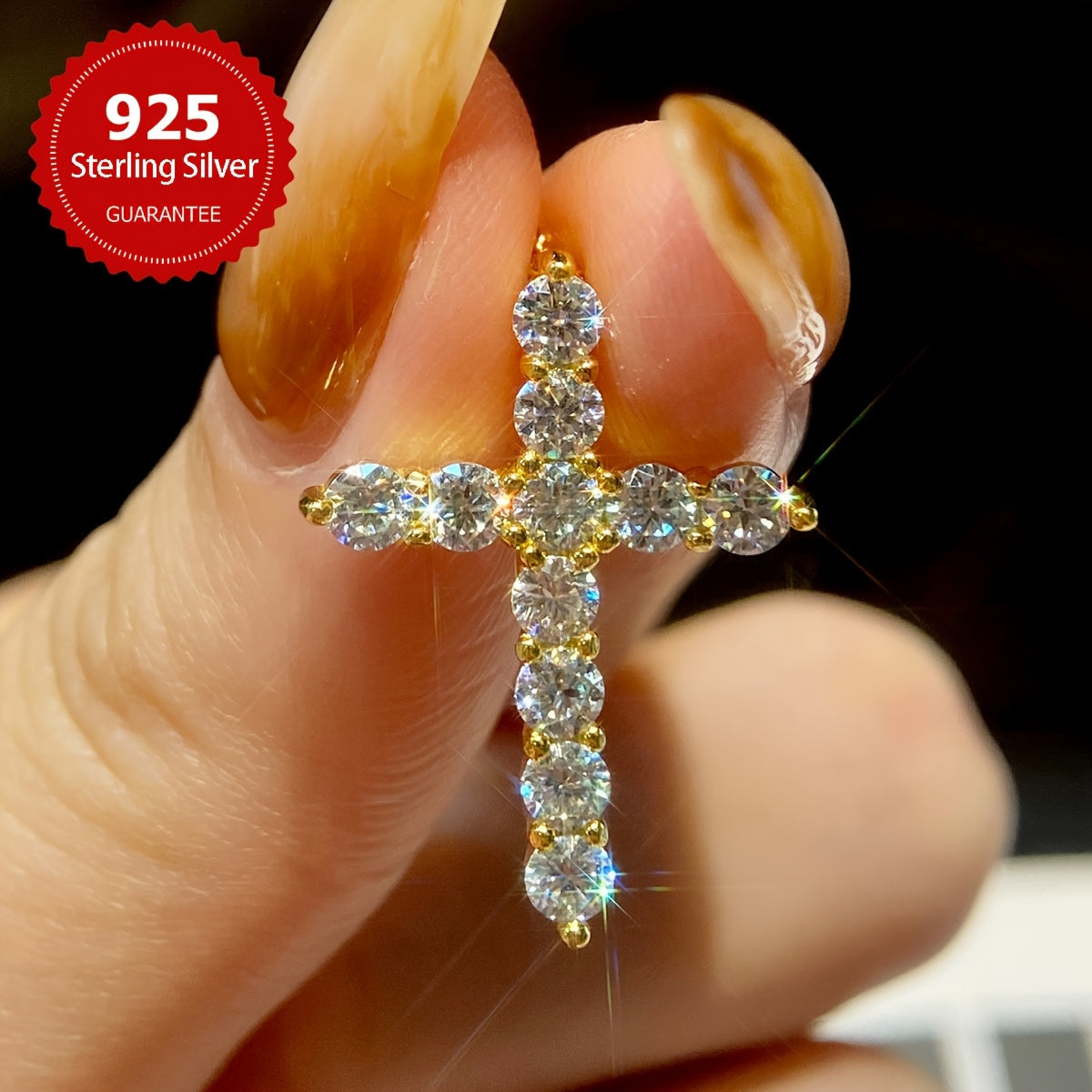 Sterling Silver Mozambique Stone Cross Pendant Necklace 1.1 Carat Jewelry Gift