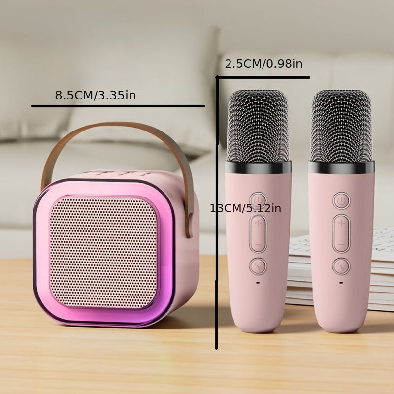 Portable Karaoke Speaker with Wireless Microphones and Colorful Lights for Family and Outdoor Use