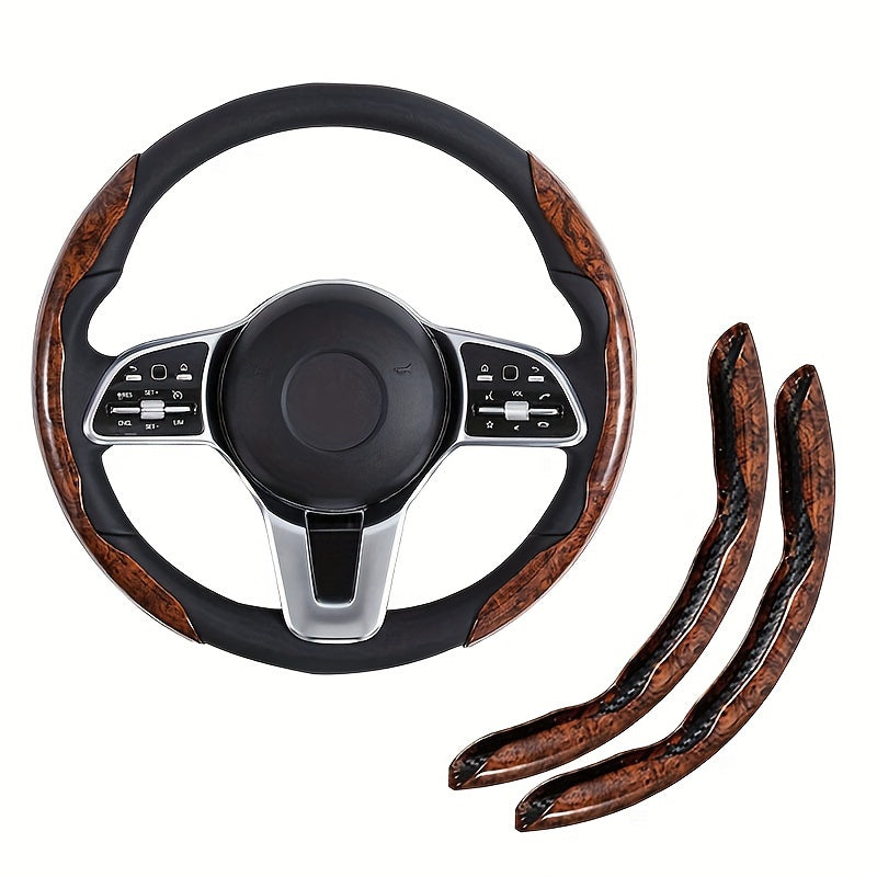 2-Pack Brown Wood Grain Non-Slip Steering Wheel Cover Universal Car Interior