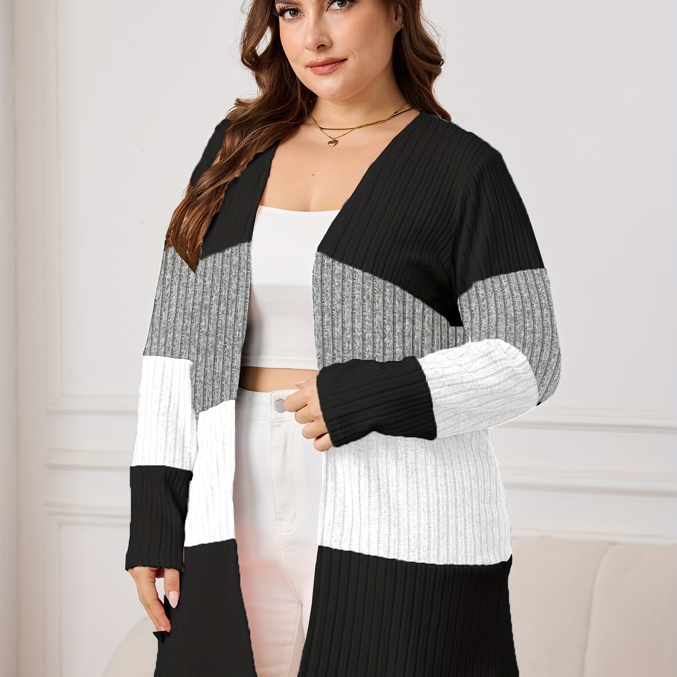 Plus Size Women's Cardigan Autumn Winter Knit Long Sleeve Plus-Size Fashion