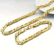 Men's Stainless Steel Necklace and Bracelet Set Golden Tone Hollow-Out Design 55.88cm/22.1in