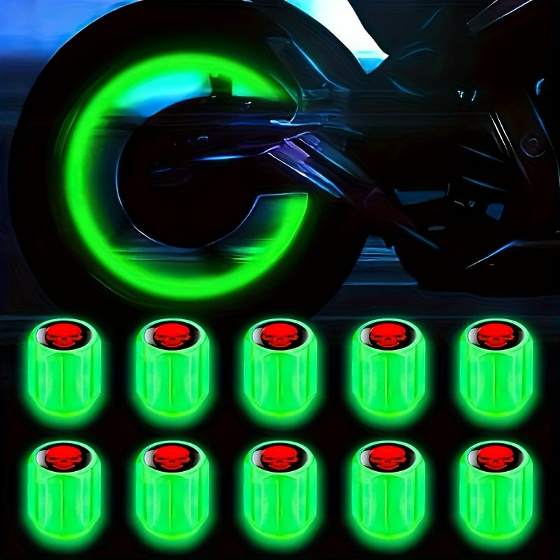8 Pcs Glow-in-the-Dark Skull Tire Valve Stem Caps Plastic Universal Fit