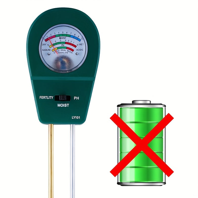 Three-In-One Soil Tester pH Humidity Fertility No Battery Gardening Tool