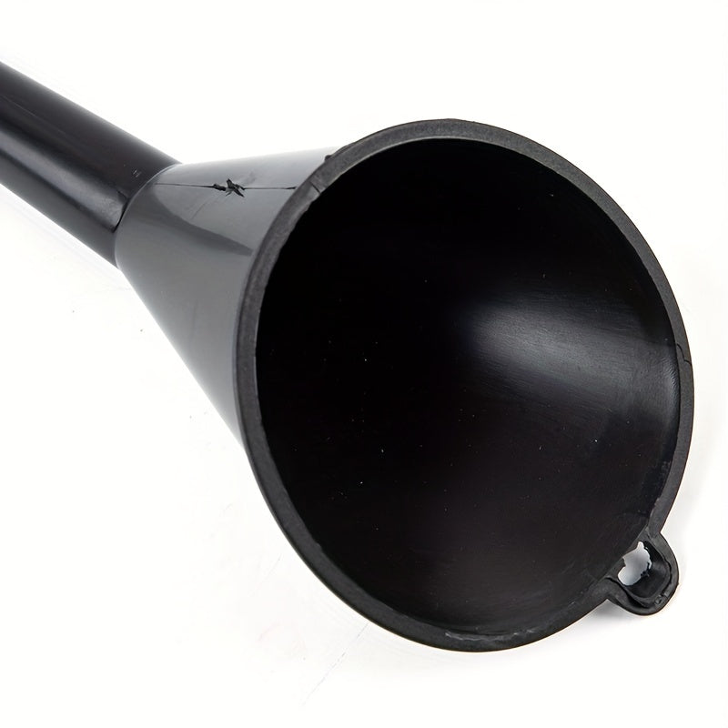 Black Plastic Oil Funnel with Long Neck and Hanging Hook for Automotive Use