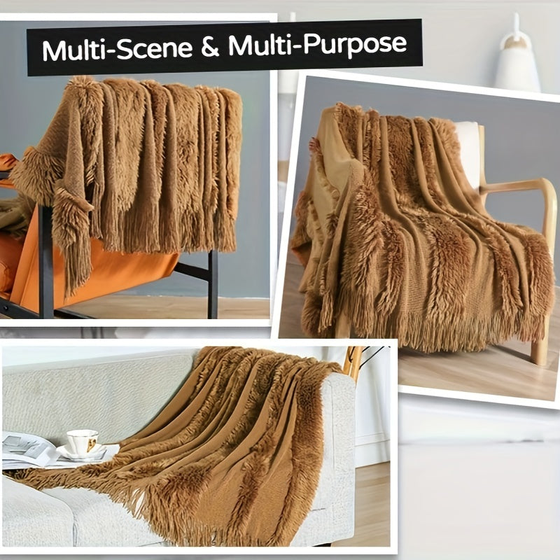 Acrylic Chunky Knit Throw Blanket with Tassels for Couch and Home Decor