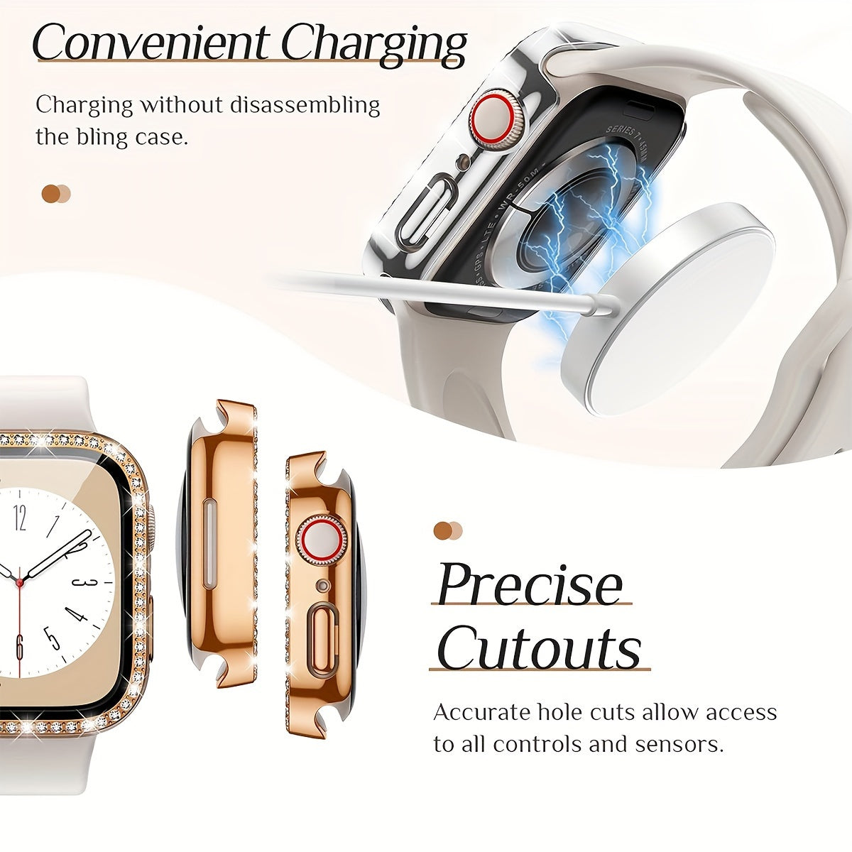 Women's Shiny Diamond PC Watch Shell with HD Hardened Glass Screen Protector for Apple Watch 40mm 44mm 45mm 49mm