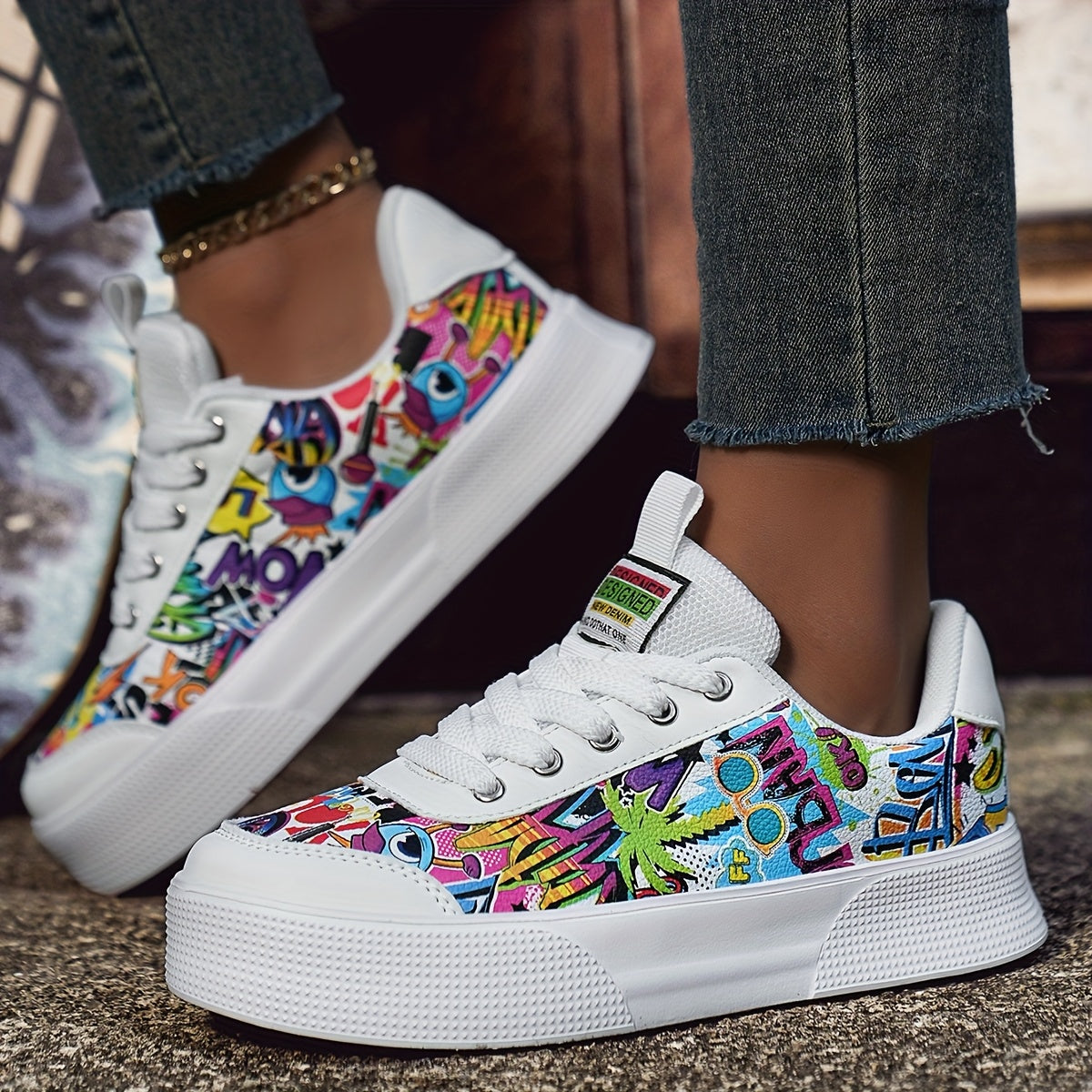 унисекс кэжуал кроссовки низкий топ с тай-дай граффити на холсте с подошвой из EVA