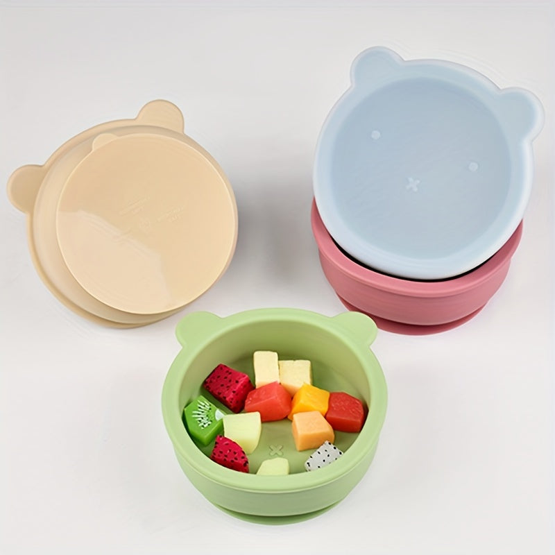 Kids' Silicone Feeding Bowl Set with Lid and Suction Base for Independent Eating