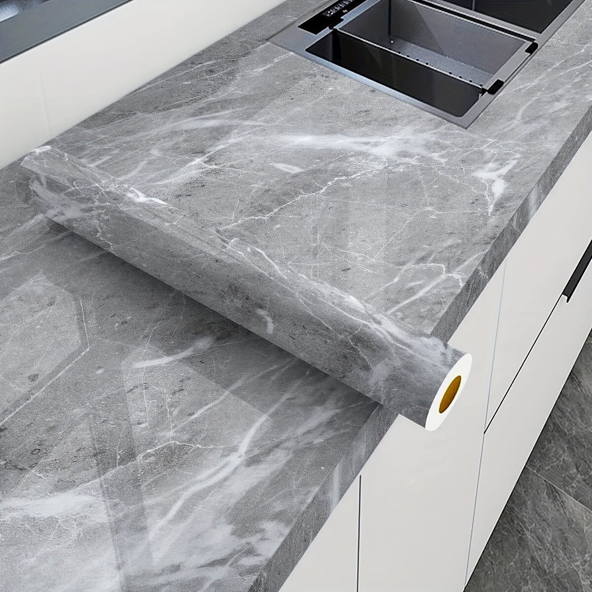 Self-Adhesive Waterproof Wallpaper Black Marble Pattern 40cm x 100cm for Kitchen Backsplash