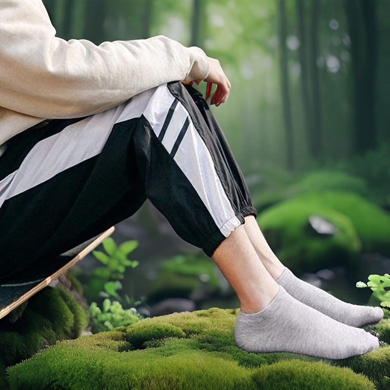 Calcetines unisex de tobillo transpirables y ligeros, de color sólido con franja lateral, pack de 10