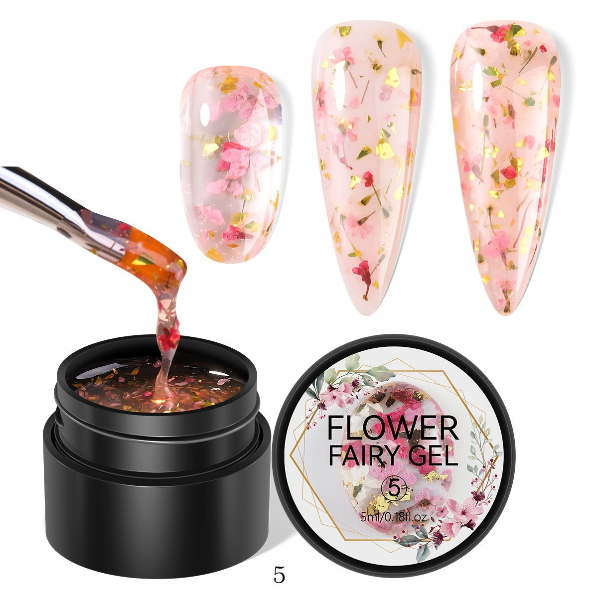 Unscented Metal Compatible Gel Nail Polish with Dried Flower Design for DIY Manicures