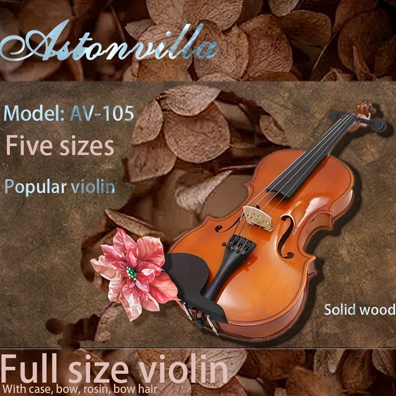 Full Size Violin for Beginners and Professionals Durable Wood Rich Tone Includes Case Rosin Extra Bow Hair