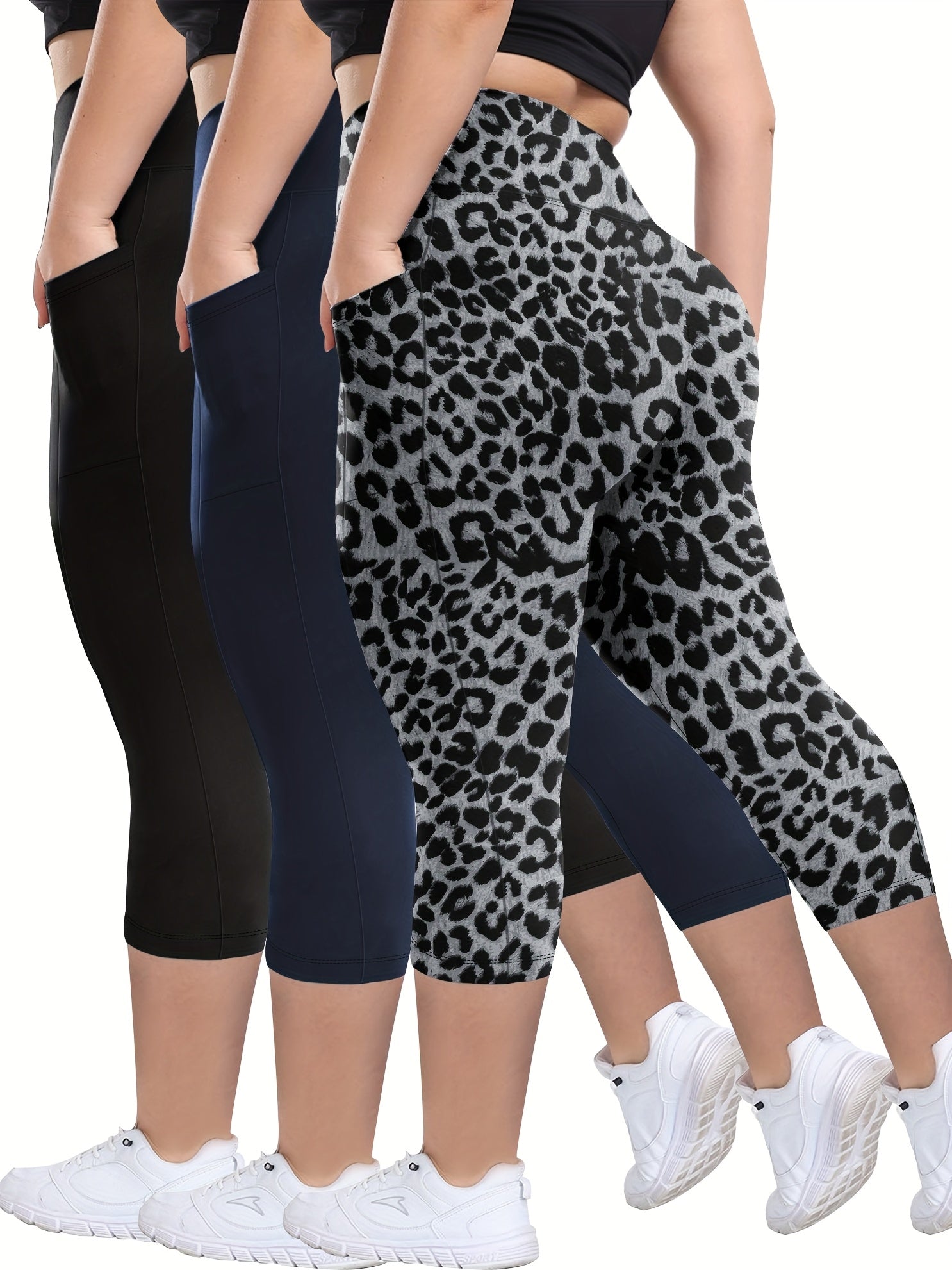 Ayollar uchun paxta materialidan tayyorlangan, katta o'lchamli, yuqori belli, qisqa shimlar, yon cho'ntaklar bilan, yoga va sport uchun