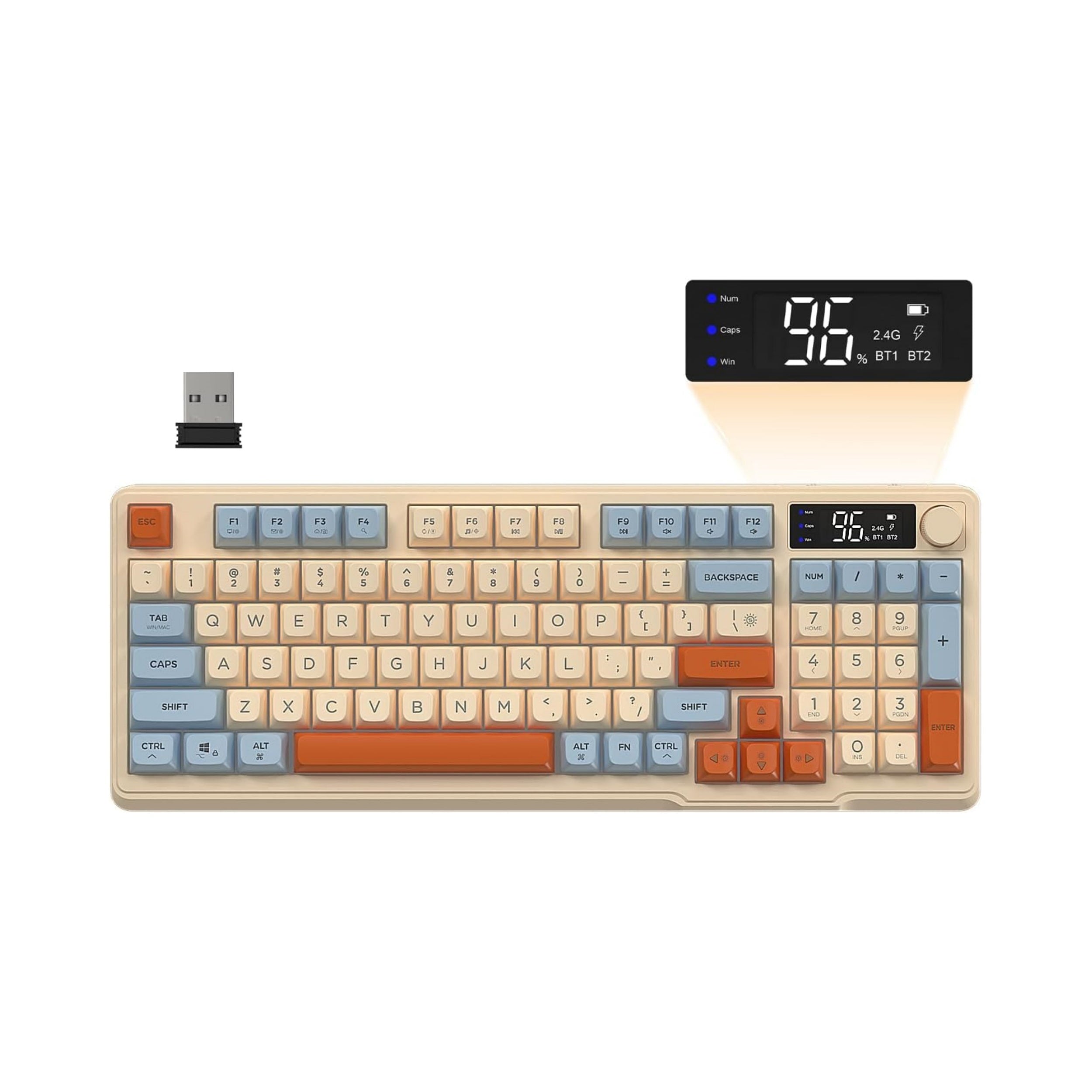 Wireless Gaming Keyboard with Display Screen and Knob Bluetooth 2.4GHz Quiet Membrane