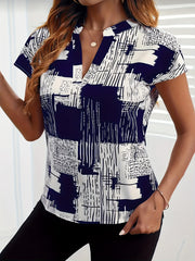 Plus Size Women's Abstract Print V-Neck Blouse Lightweight Casual Top