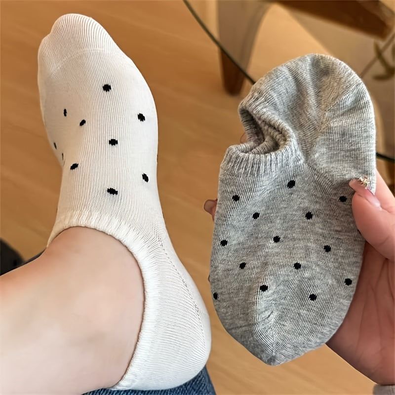 Women’s Polka Dot Knit Boat Socks 4 Pairs Invisible Breathable Hosiery