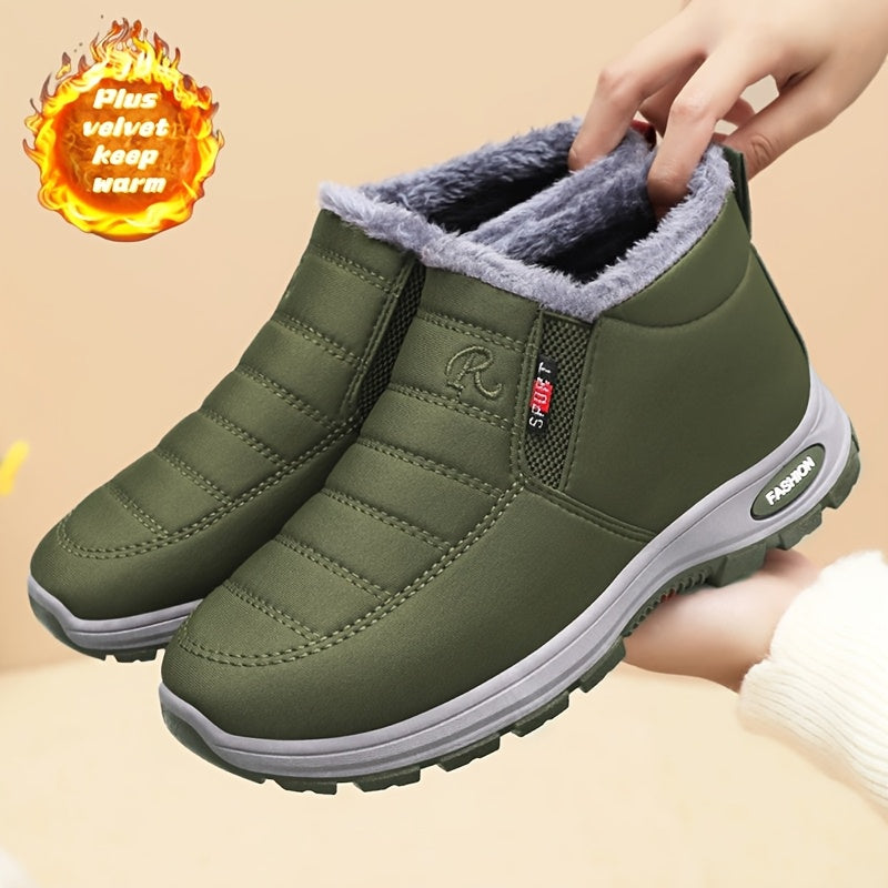 Women's Fleece-Lined Short Boots Black Red Winter Outdoor Shoes