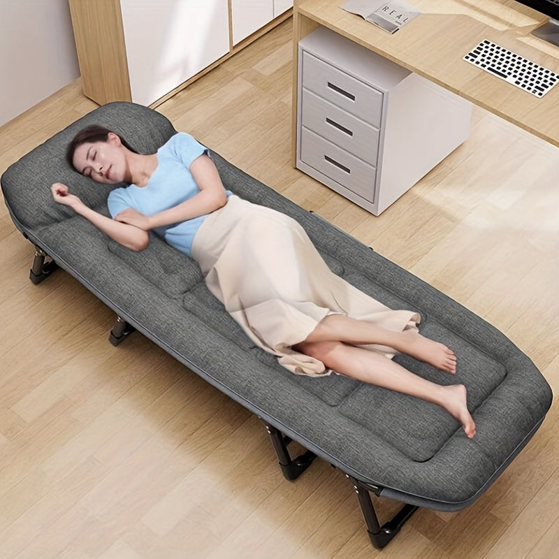 Yostiqli portativ egiluvchan lager karavoti, orqani yotqizuvchi stul, quyma temir ramka, paxta to'siqlari. O'rnatish talab qilinmaydi, uyda, ofisda, plyajda, bog'da yoki baliq ovlash sayohatlarida mukammal.