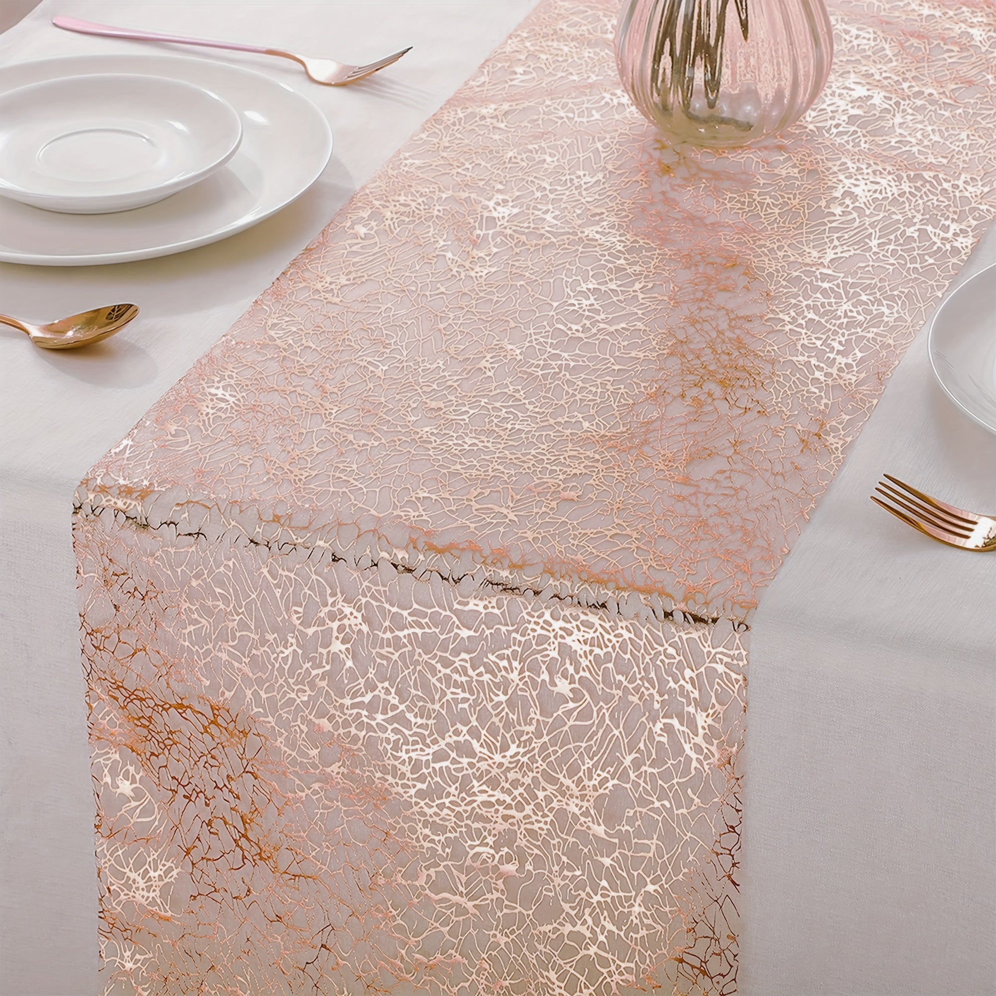 5pcs Gold Polyester Fiber Organza Glitter Metal Mesh Table Runners for Wedding Bridal Shower Birthday Party Decor