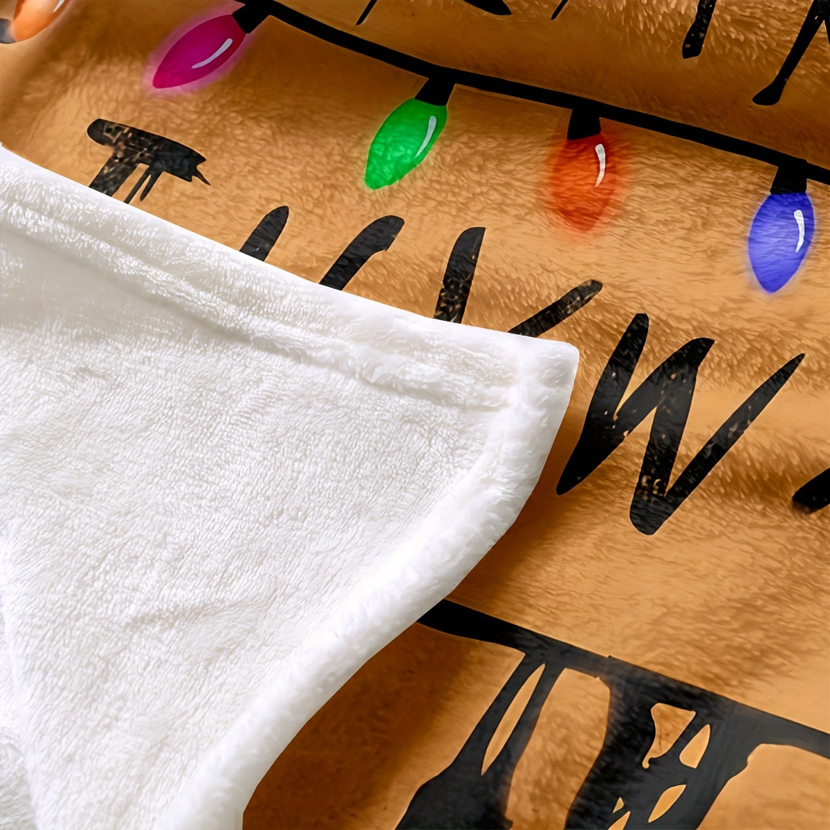 Flannel Blanket and Throw Set Cozy Home Decor for Couch Warmth Soft Plush Material Christmas Lights Design