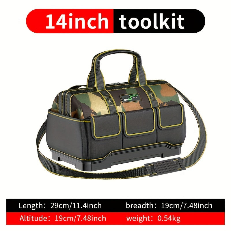 14-Inch Camouflage Waterproof Oxford Tool Bag with Multiple Pockets and Reflective Stripes
