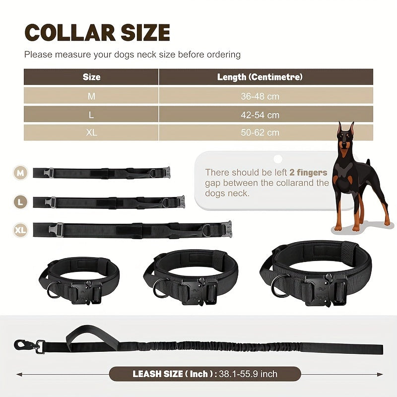 Collar táctico ajustable para perros con asa de control, hebilla de metal pesado para perros medianos y grandes