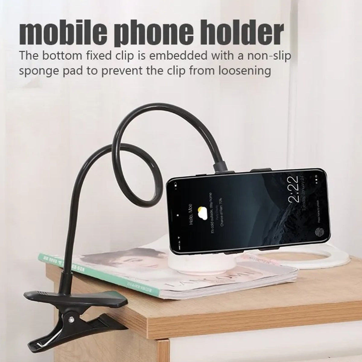 Multifunctional Mobile Phone Holder with Adjustable Clip for Bedside or Desktop Use