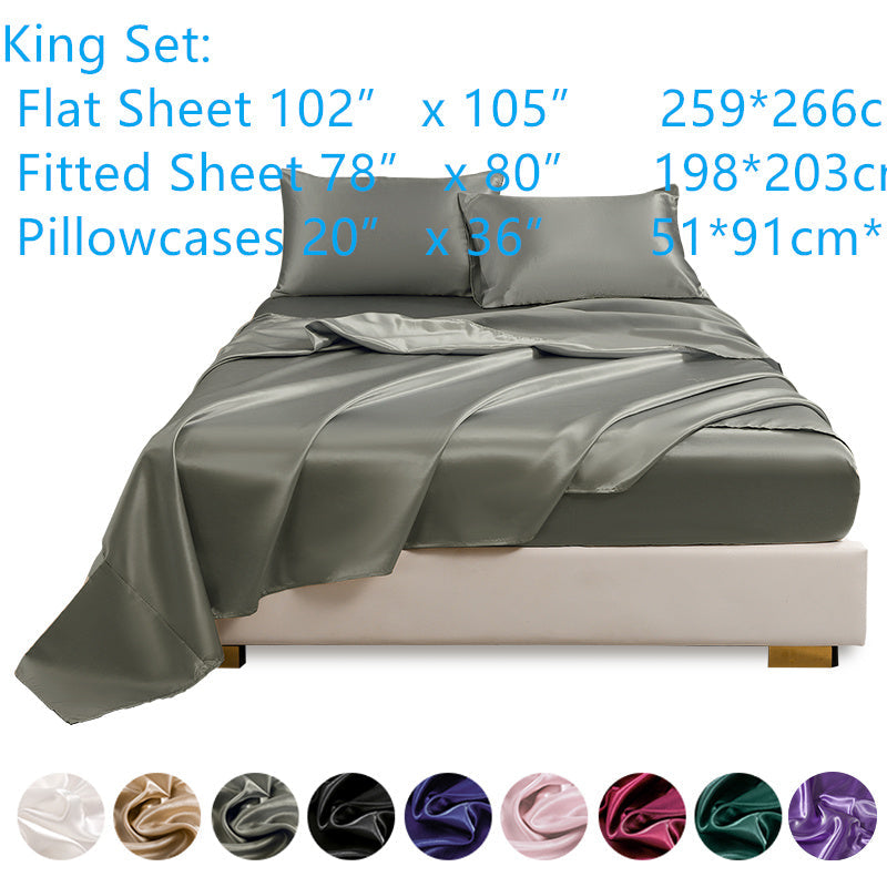 Juego de 4 sábanas de satén para ropa de cama incluye sábana superior, sábana ajustable y fundas de almohada, lujoso dormitorio, habitación de invitados
