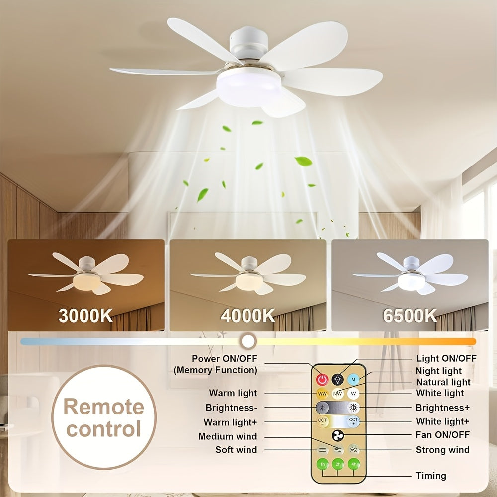 Smart LED Ceiling Fan Light with Remote Control Timer 6 Blades Adjustable Brightness