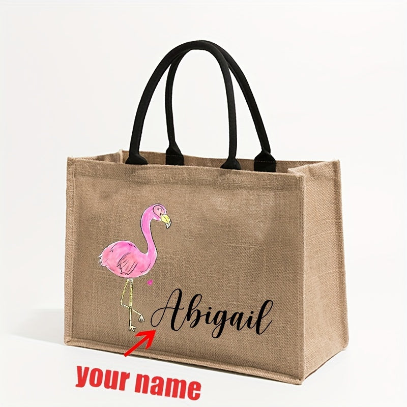 Large Flamingo Pattern Beach Bag with Monogram Tote for Summer Vacation