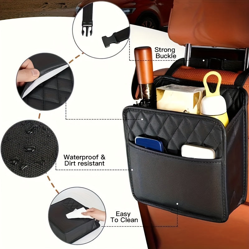 Organizador de asientos de coche, bolsa de almacenamiento de cuero PU para interior del vehículo, ordenado y duradero